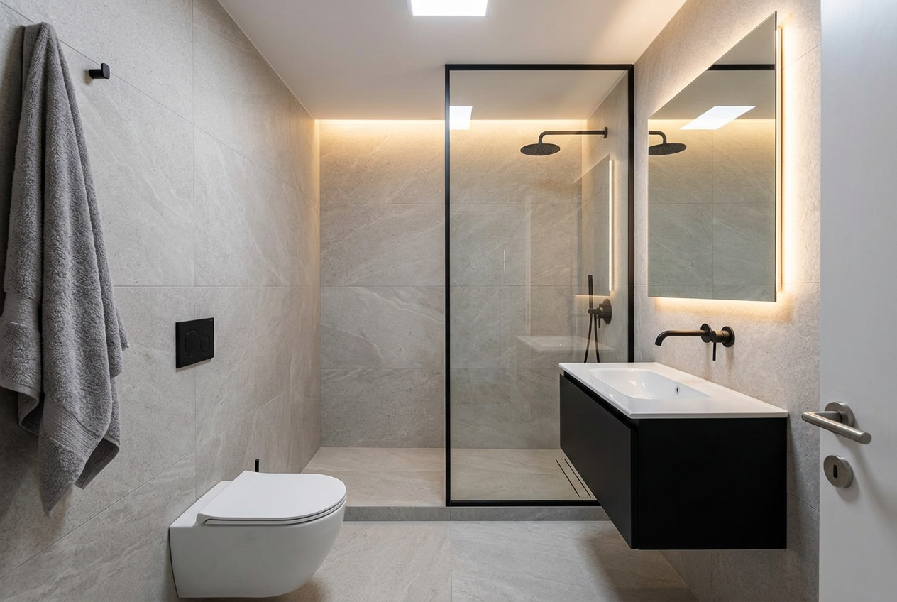 Dasselbe Badezimmer nach der vollständigen Modernisierung
